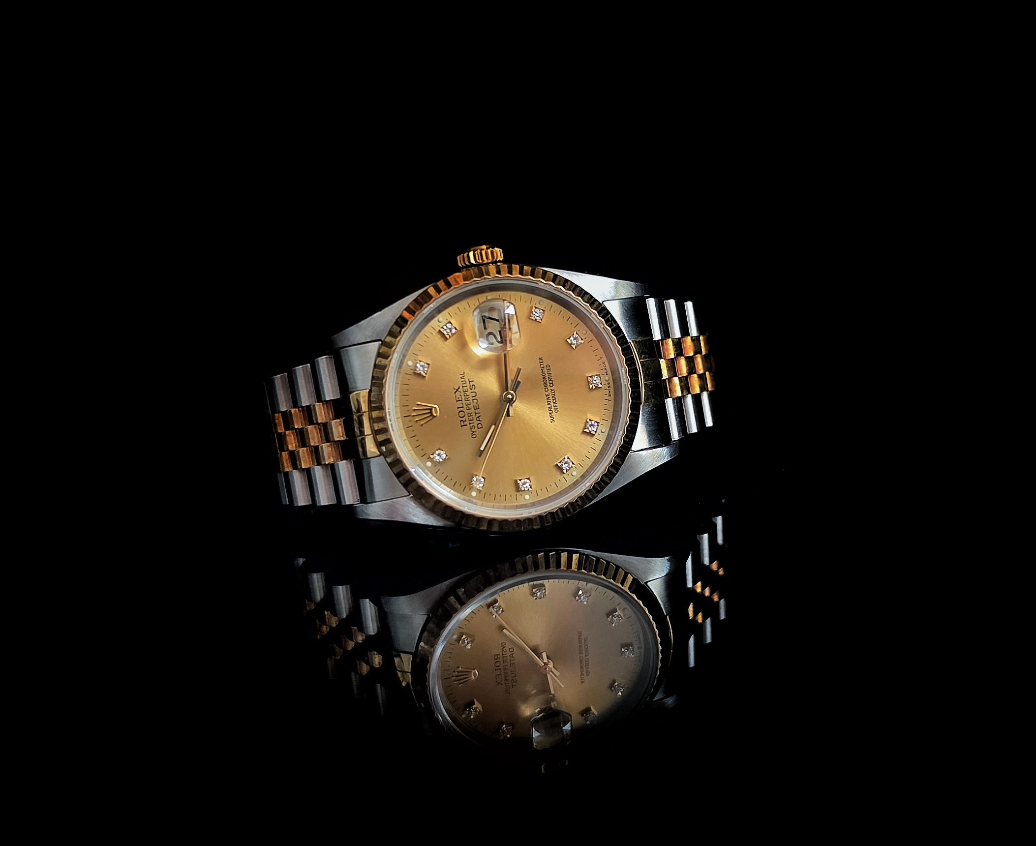 Rolex Datejustr Or et Acier two tones diamants 1991 16233 36mm