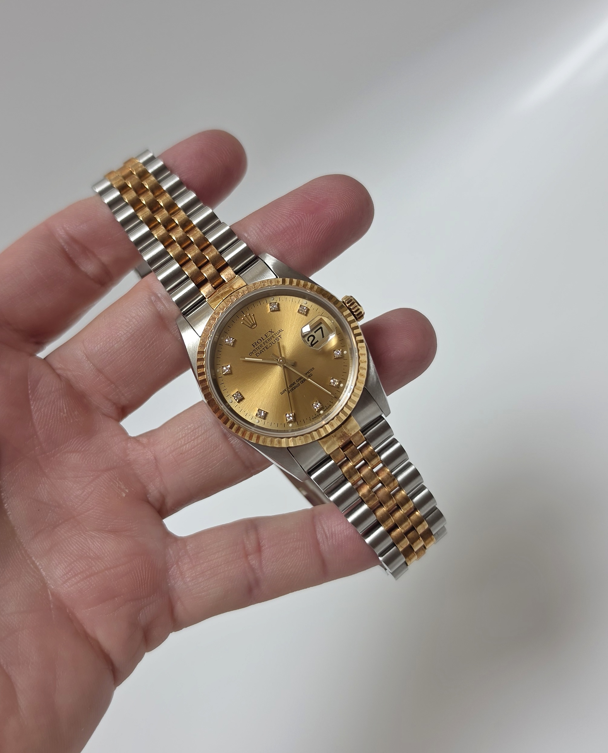 Rolex Datejustr Or et Acier two tones diamants 1991 16233 36mm